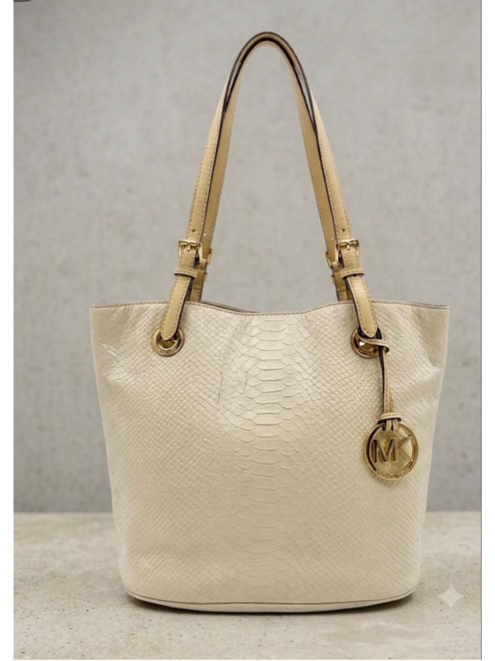 Michael Kors Beige Python Embossed Leather Tote with Gold Tone Hardware